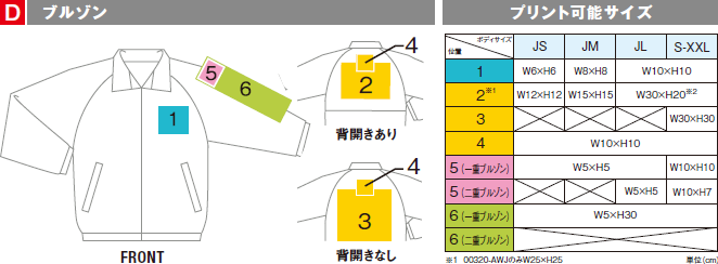 ブルゾンの印刷作成